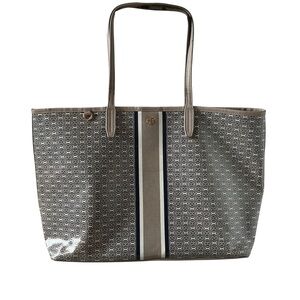 Tory Burch Gemini link large tote in grey coated canvas travel casual handbag